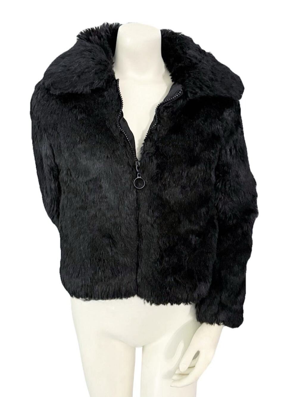 Topshop Faux Fur Cropped Jacket Women’s 6 Black Zip Coat Soft Glam